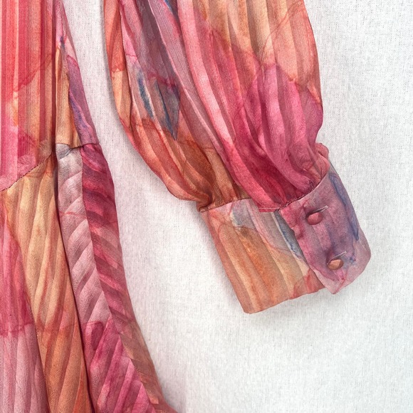 LOVESHACKFANCY Meridian Dress Womens 4 Pink Watercolor Print Long Sleeve NWT - Picture 8 of 16